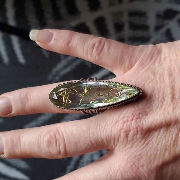 New Oversized Golden Rutile 925 Silver Ring. - Picture 14 of 16